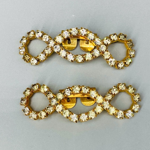 Vintage Rhinestone Shoe Clips Clear Prong Set Crystals - Picture 2 of 11